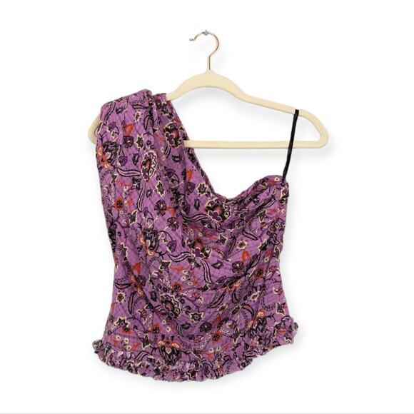 Smythe Violet Bandana Floral Asymmetrical One Shoulder Top Size 2 - Picture 1 of 10